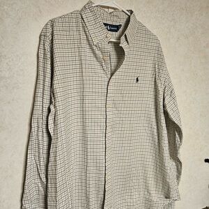Ralph Lauren Men's Beige and Black Plaid Shirt